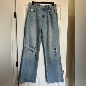 Zara High Rise, Wide Leg, Distressed Jeans